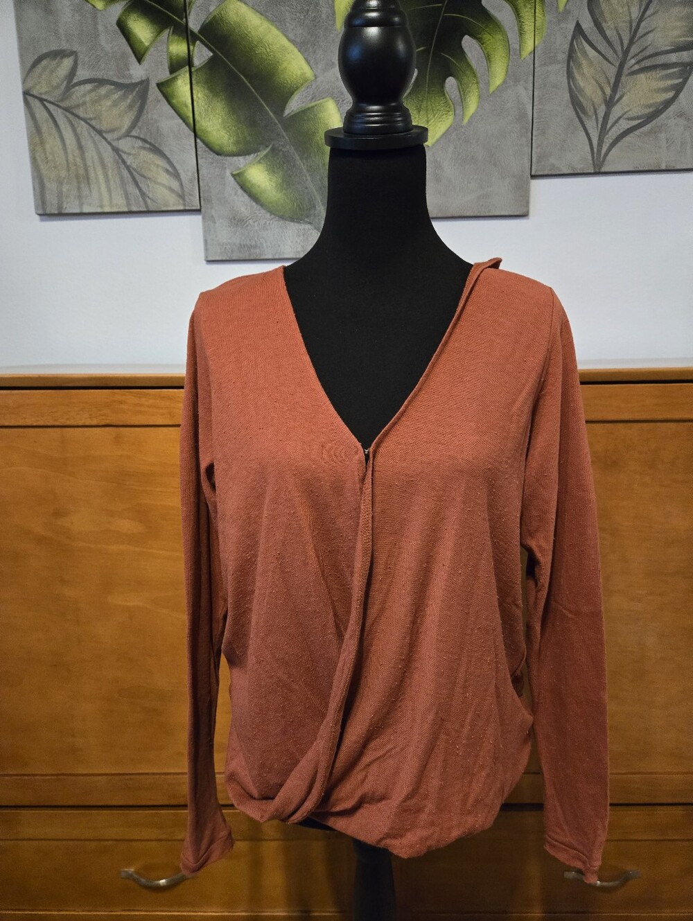 Rust Wrap-Front V-Neck Top/MEDIUM